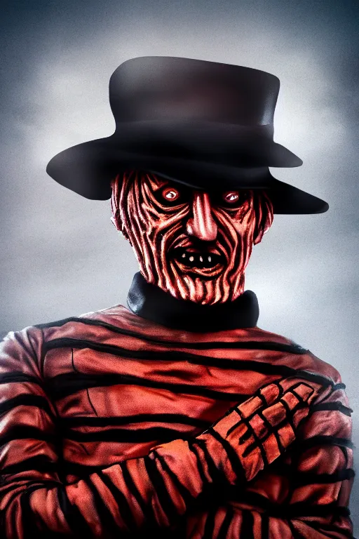 Prompt: freddy krueger in police form, high details, best composition, dramatic pose, 4 k