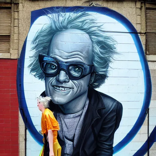 Prompt: Street-art portrait of Emmett Brown in style of Etam Cru