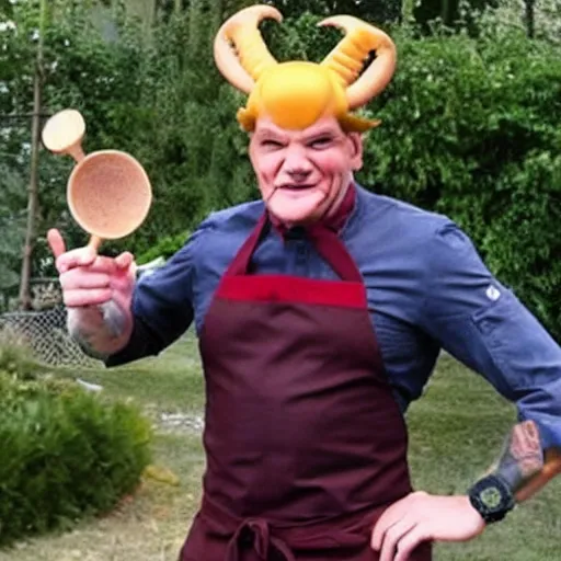 Image similar to a ram dressed up as gordon ramsay, realistic.