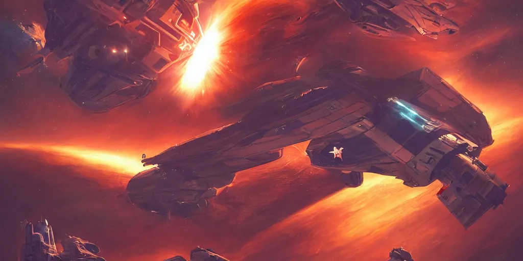 Prompt: space war between china and usa, space ships with usa flag, space ships with china flag, space, war, great compostion, lighting chiaroscuro, art by sebastien hue, insanely highly detailed artwork, trending on artstation