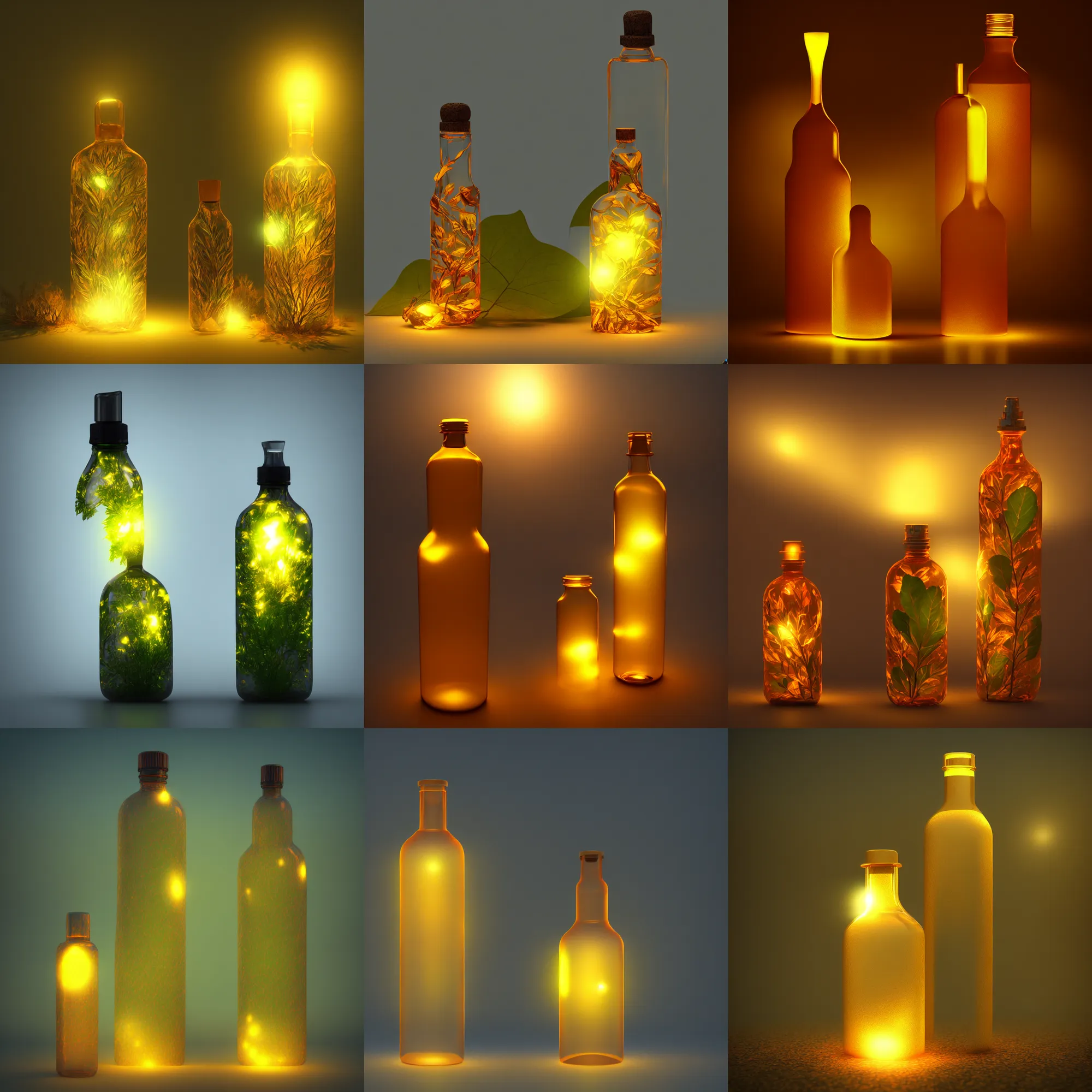 Image similar to nature in a bottle, glowing, photorealistic, trending on artstation, wlop, 8 k render