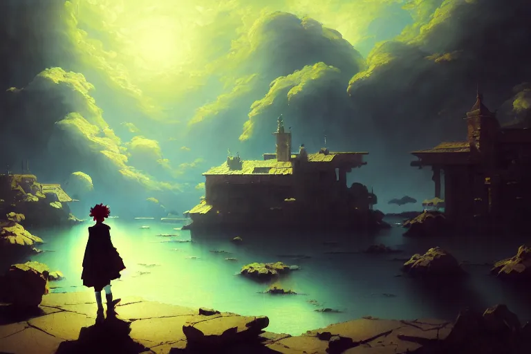 Image similar to baroque oil painting of anime key visual environment concept art of anime desert concrete brutalist dark fantasy, rule of thirds, cinematic lighting, fake hidden detail, trending on pixiv fanbox, acrylic palette knife and brush, style of makoto shinkai studio ghibli genshin impact jamie wyeth james gilleard greg rutkowski