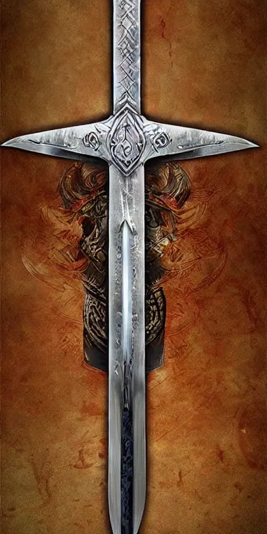 Image similar to warrior sword blade, war theme sword blade, fantasy sword of warrior, armored sword blade, fiery coloring, epic fantasy style art, fantasy epic digital art, epic fantasy weapon art