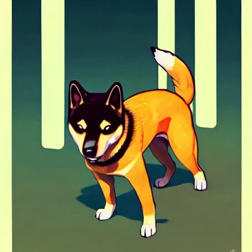 Image similar to a high detail shiba inu dog with kitsune fox by Tomas Sanchez and Simon Stålenhag and krenz cushart and ilya kuvshinov. pixiv fanbox skeb.jp clipstudio medibang ichi-up CGWORLD key visual manga cover