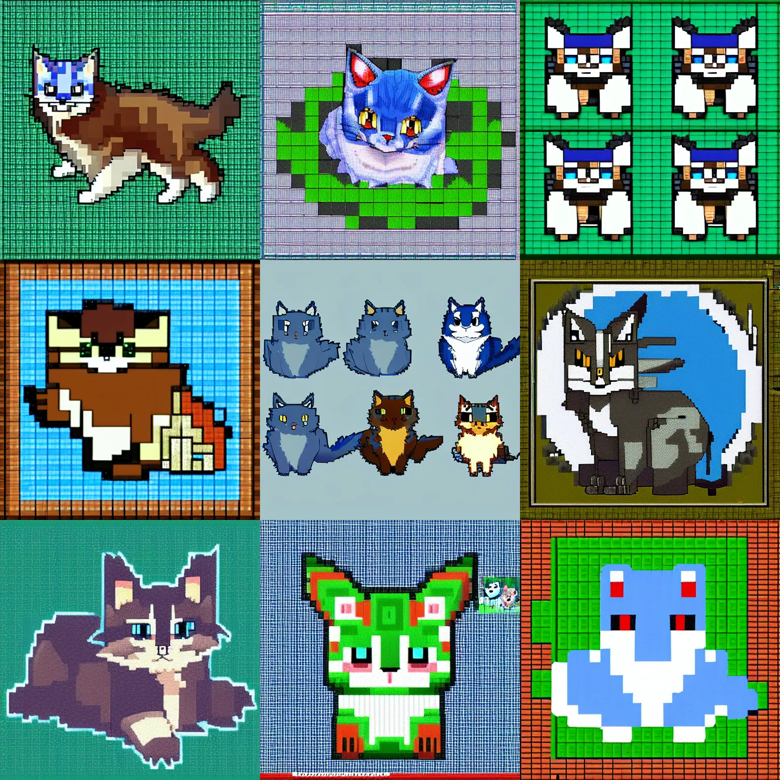 Prompt: blue Siberian forest cat in the style of Pokémon, PixelArt