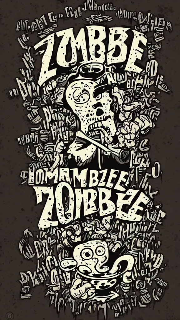 Image similar to zombie coffee logo by mcbess, full colour print, coffee advert