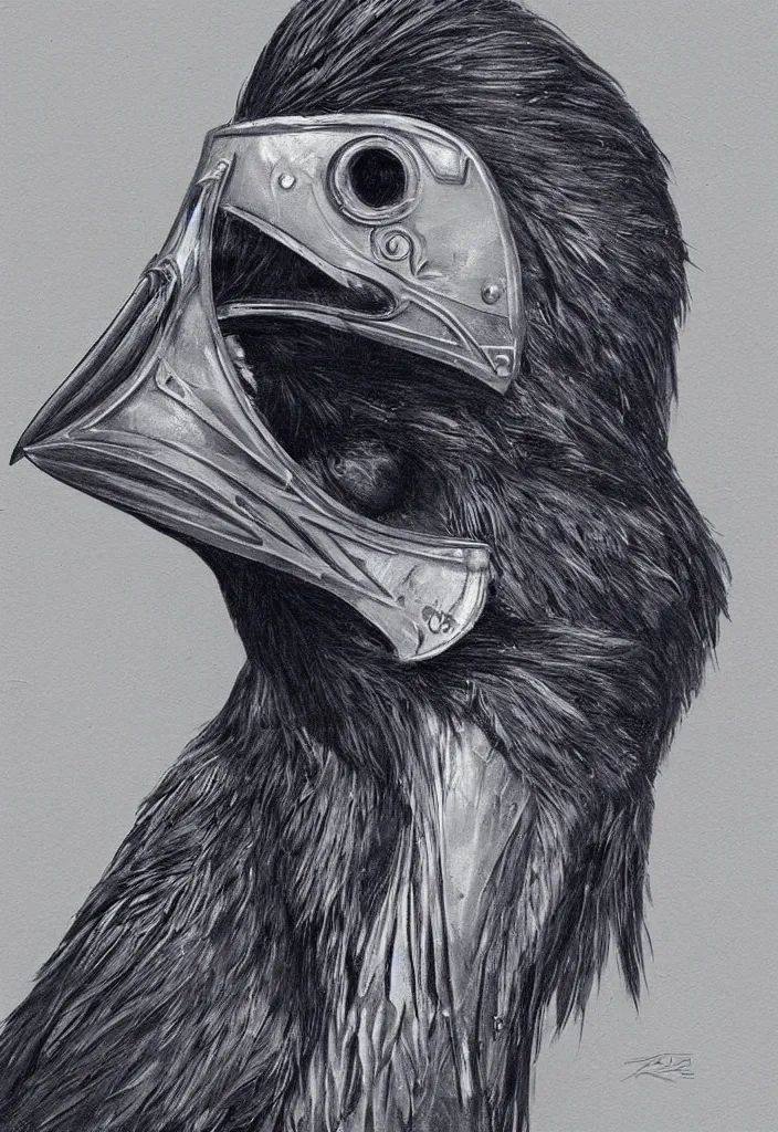 Prompt: a beautiful painting of a raven mask, by mark brooks, detailed drawing, concept art, stunning visuals, portrait