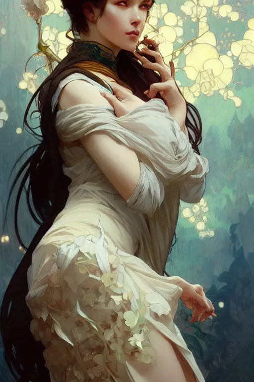 Image similar to i've met you thousands of times in thousands of stories, romantic, elegant intricate digital painting artstation concept art smooth sharp focus illustration, art by artgerm and greg rutkowski and alphonse mucha