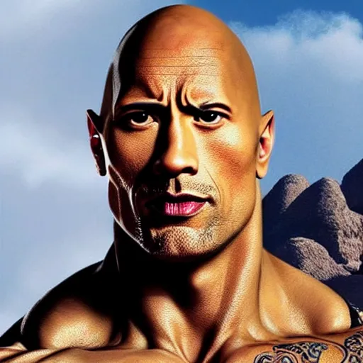 Prompt: dwayne the rock johnson in!!! saudi qamis, 4 k, highly detailed face, detailed eyes
