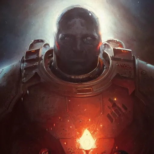 Image similar to space marine, high detail, dramatic light, 4 0 k, digital art, painted by seb mckinnon, painted by greg rutkowski, trending on artstation