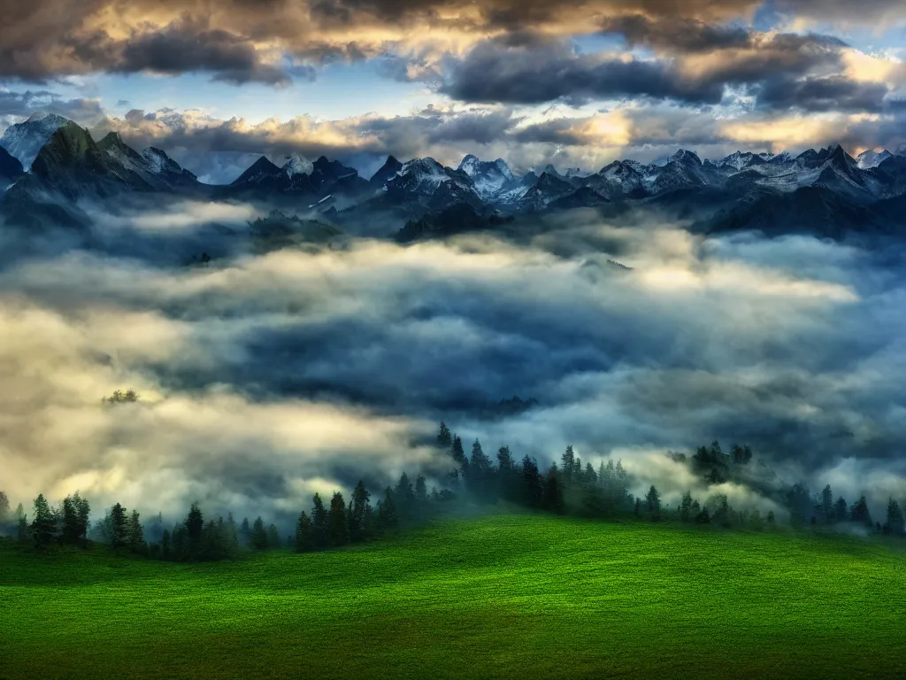 Image similar to windows bliss wallpaper, green hill, blue partly cloudy sky, 4 k, highly detailed, professional photography, by marc adamus