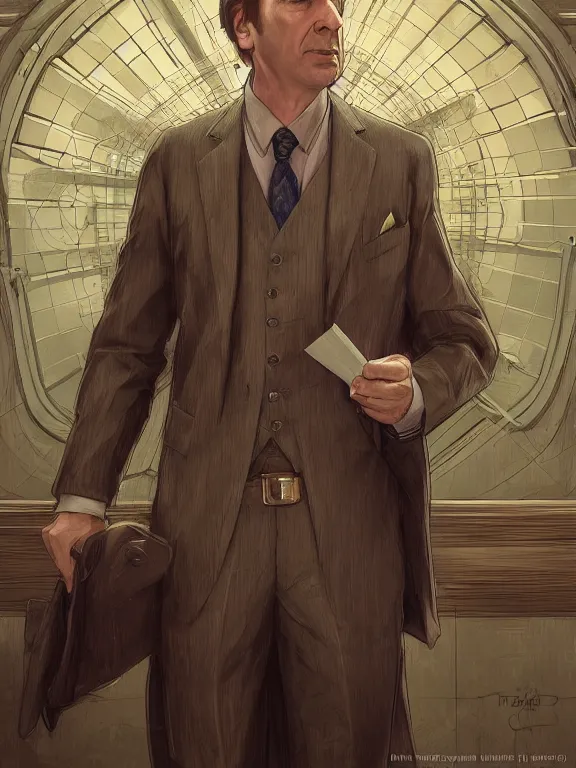 Image similar to saul goodman, in court, au naturel, hyper detailed, digital art, trending in artstation, cinematic lighting, studio quality, smooth render, unreal engine 5 rendered, octane rendered, concept art, smooth, sharp focus, illustration, art by artgerm and greg rutkowski and alphonse mucha and ian sprigger and wlop and krenz cushart