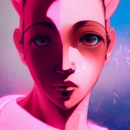 Image similar to prompt : pink portrait soft light painted by james jean and katsuhiro otomo and erik jones, inspired by evangeleon anime, smooth face feature, intricate oil painting, high detail illustration, sharp high detail, manga and anime 1 9 9 0