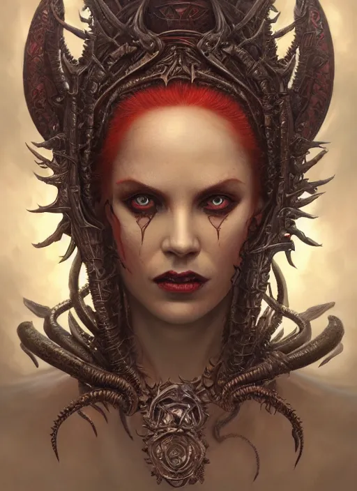 Image similar to a hyper detailed face portrait of the queen of blades, diablo 4 lilith, sideshow figurines, cthulu, by tom bagshaw, artgerm, dorian cleavenger, greg rutkowski, wlop, astri lohne, zdzisław beksinski trending on artstation