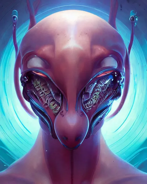 Image similar to Full shot of a venus squid monster astronaut defined facial features, intricate abstract. cyberpunk, symmetrical facial features. By Ruan Jia and Artgerm and Range Murata and WLOP and Ross Tran and William-Adolphe Bouguereau and Beeple. Key Art. Fantasy Illustration. award winning, Artstation, intricate details, realistic, Hyperdetailed, 8k resolution.