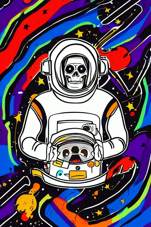 Image similar to A portrait of a skeleton as an astronaut, sticker, colorful, illustration, highly detailed, smooth and clean vector curves, no jagged lines, vector art, smooth