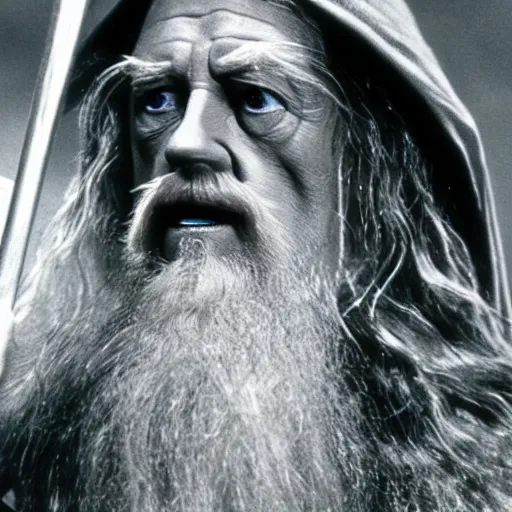 Image similar to A Still of Patrick McGoohan as Gandalf in The Lord of the Rings (2001), full-figure