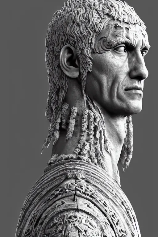 Prompt: a photo of julius caesar, ancient roman setting, dynamic pose, close - up, intricate details, intricately detailed clothing, intricate textures, warm lighting, vivid colors, smoke and mist, realistic octane render, hyper realistic render, volumetric shading, depth of field, raytracing, 8 k,