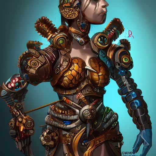 Image similar to biogenetic cyborg, d & d style, trending on artstation, colorful, intricate, art by kev chan