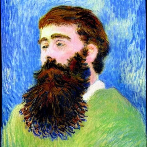 Image similar to monet painting of a bearded man with short hair kissing a soccer ball, closed eyes, intimate, beautiful, highly detailed, realistic,