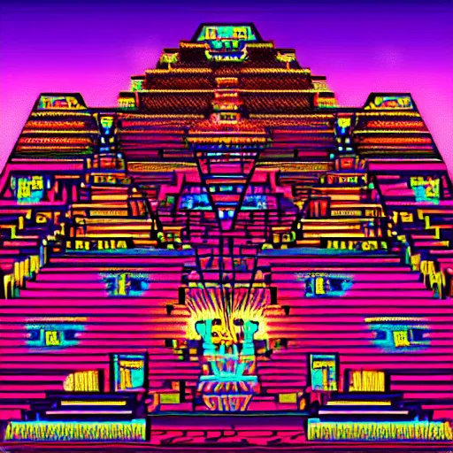 Image similar to ancient aztec structure, epic retrowave art, trending on art station