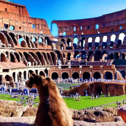 Image similar to animal in the stand of a colosseum watching gladiators fight