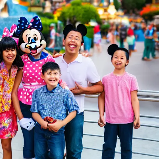 Prompt: photography of a familly on vacation at disneyland