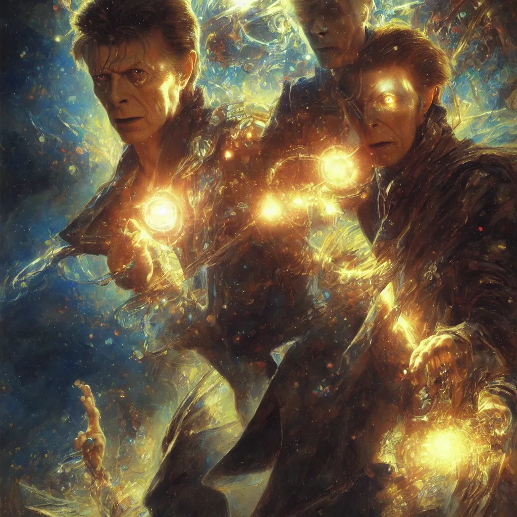 Image similar to david bowie as doctor who, radiant light, caustics, heroic, bright iridescent light, by gaston bussiere, bayard wu, greg rutkowski, maxim verehin