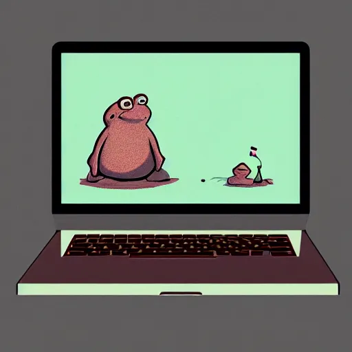 Image similar to toad, in front of a laptop, james gilleard, very detailed, matte, gaussian blur, tone mapped