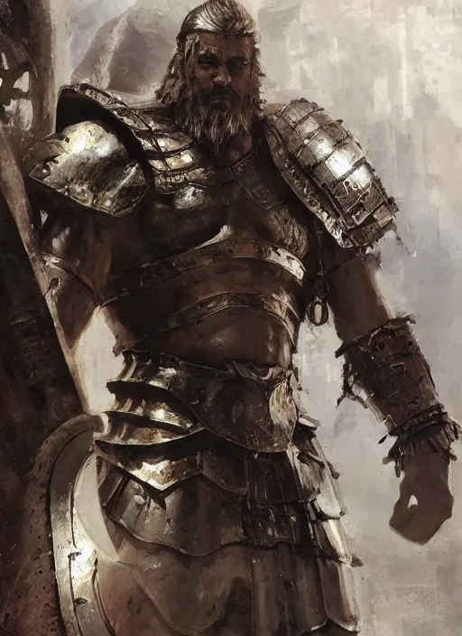 Image similar to ancient historically accurate depiction of the Bible Character Goliath of Gath, the Philistine warrior giant in ancient persian chainmail armor, dramatic lighting art by Yoji Shinkawa by Richard Schmid by greg rutkowski by Sandra Chevrier by Jeremy Lipking cinematic dramatic