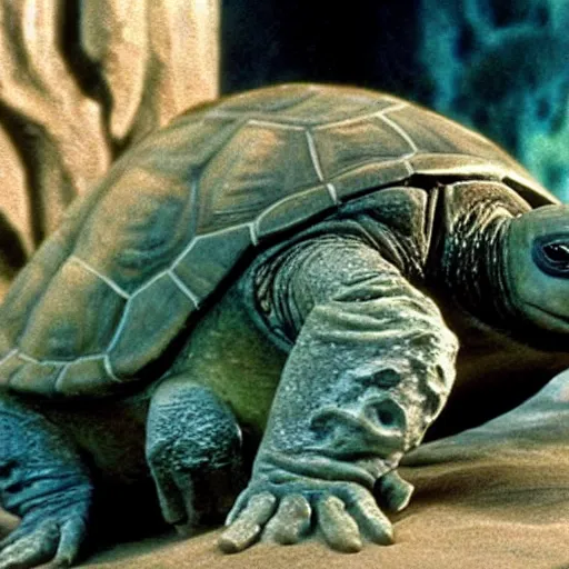 Image similar to a film still of anthropomorphic turtle ( from the bible ) in star wars 1 9 7 7, realistic, photorealistic, detailed,