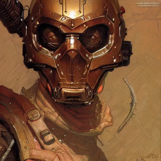 Image similar to the doomslayer, closeup portrait art by norman rockwell and donato giancola and greg rutkowski