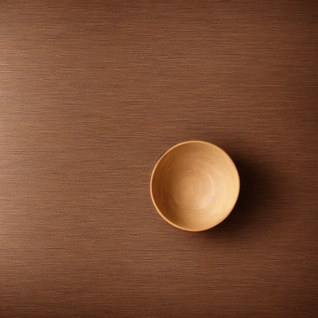 Image similar to top-down view with empty bowl top of a wooden table, wallpaper, 4k, photorealistic