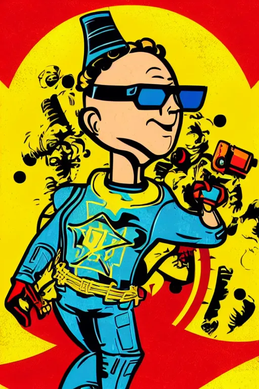 Image similar to fallout 7 6 retro futurist illustration art by butcher billy, sticker, colorful, illustration, highly detailed, simple, smooth and clean vector curves, no jagged lines, vector art, smooth andy warhol style