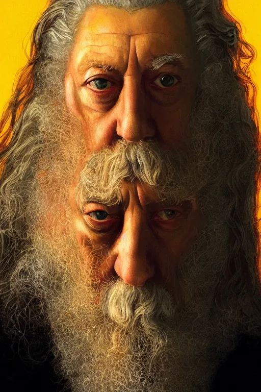 Image similar to a close-up portrait of Alan Moore, dramatic backlighting, golden hour, autochrome, high contrast, highly detailed, sharp focus, digital painting, concept art, illustration, rock, chiaroscuro, trending on artstation, art by greg rutkowski and michelangelo, composition by Raphael and Caravaggio