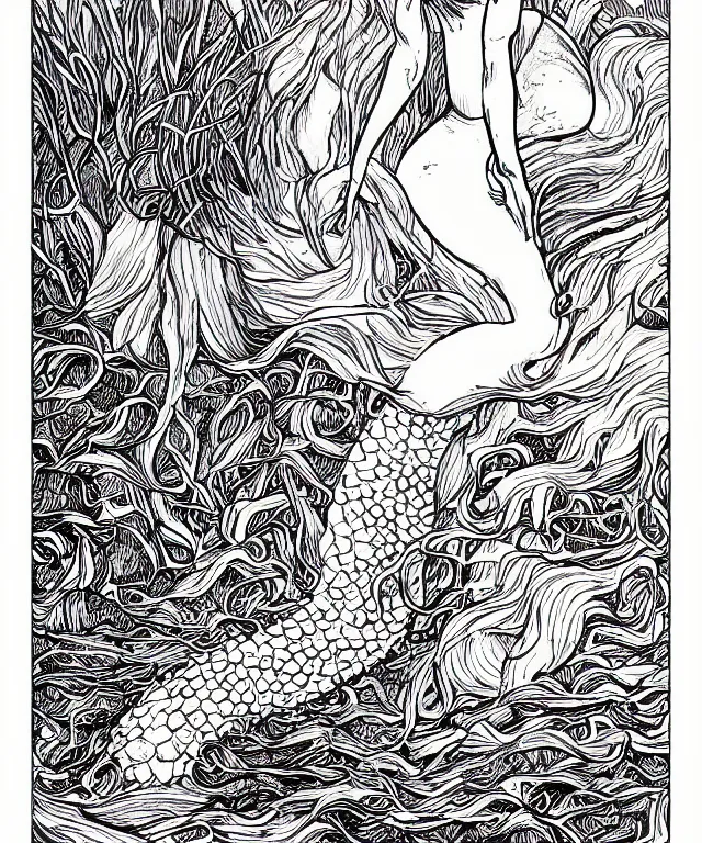 Image similar to black and white illustration, mermaid