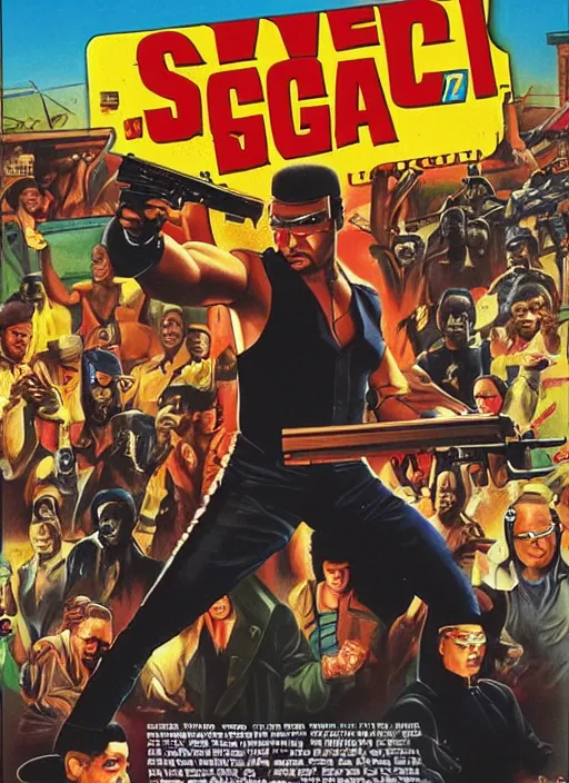 Image similar to Steven Seagal, Ghanaian movie poster, action thriller, 1980s Arcade, Ninjas, highly detailed, HD, realism