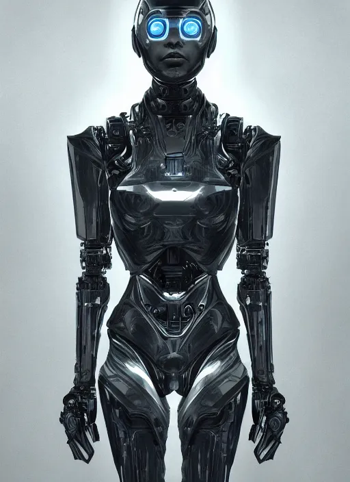 Image similar to portrait of a dystopian android robot, sci - fi, wonderful shading, realistic perfect face, concept art, dynamic pose, digital illustration, trending on artstation, intricate details, epic composition, sharp focus, 8 k uhd, masterpiece, wlop, ross draws