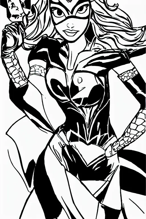 Prompt: figure princess daredevil superhero, crown, tiara, in the coloring book style, black and white, cartoon, disney style, frozen style, marvel style