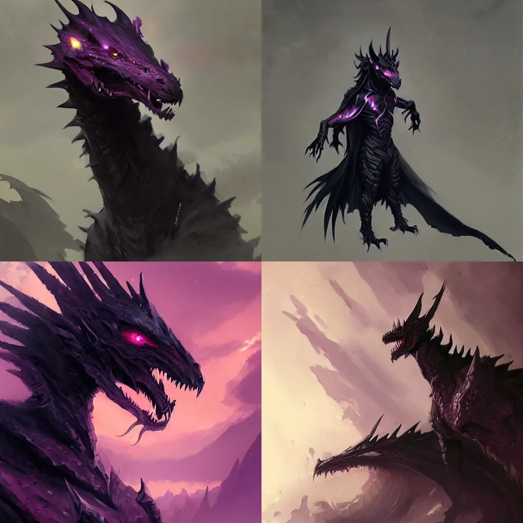 Prompt: a black dragon with purple eyes,realistic,art by greg rutkowski,artstation
