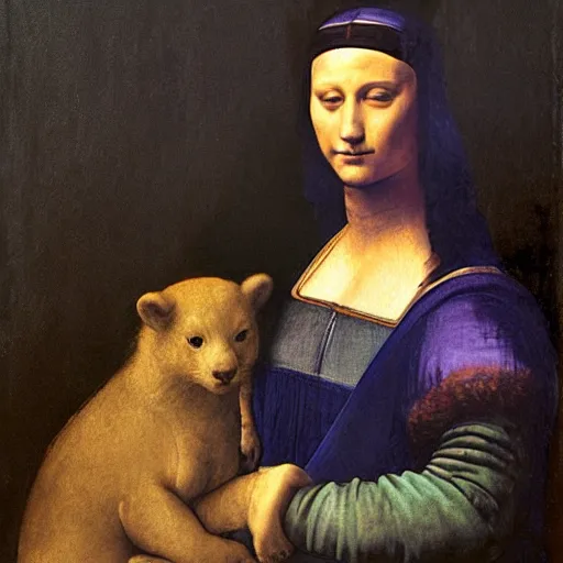 Prompt: leonardo davinci painting .mark zuckerberg .lady with an ermine