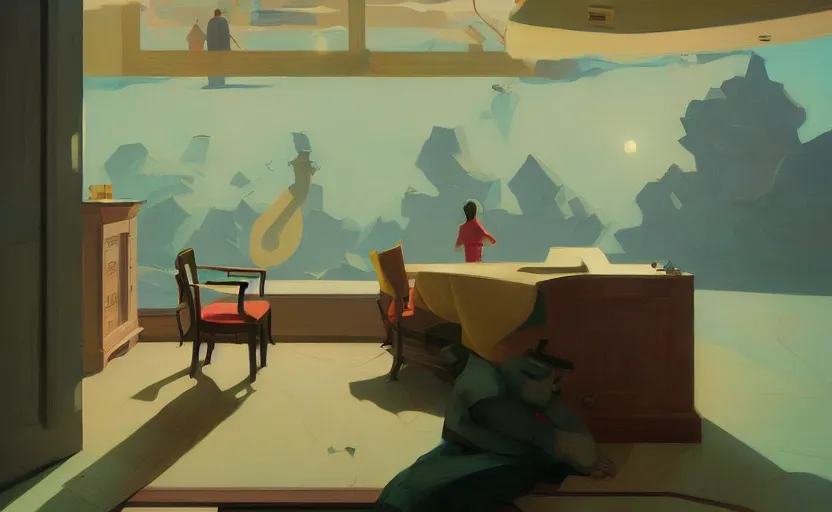 Image similar to the stream of dreams by atey ghailan and escher and edward hopper