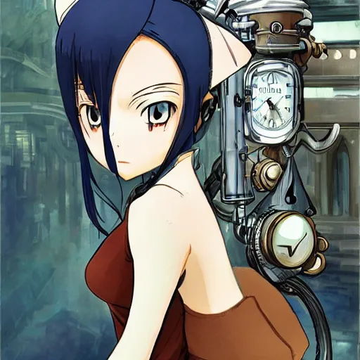 Prompt: anime girl that is a steampunk cyborg, portrait, studio ghibli, extremely detailed,