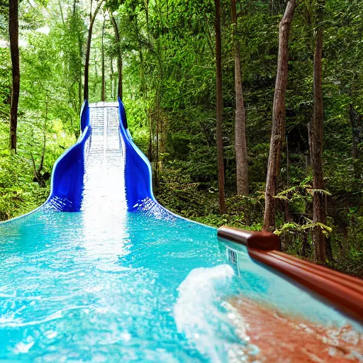 Prompt: subtropical pool water slide in forest