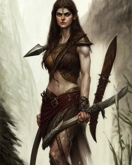 Prompt: alexandra daddario as a female elvish barbarian | | pencil sketch, realistic shaded, fine details, realistic shaded lighting poster by greg rutkowski, magali villeneuve, artgerm, jeremy lipkin and michael garmash and rob rey