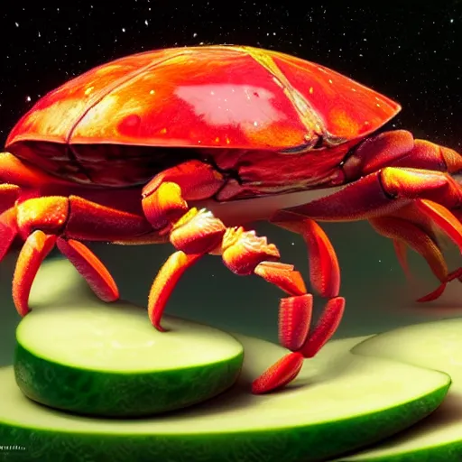 Prompt: photorealistic watermelon crab. hyperdetailed photorealism, 1 0 8 megapixels, amazing depth, glowing rich colors, powerful imagery, psychedelic overtones, 3 d finalrender, 3 d shading, cinematic lighting, artstation concept art