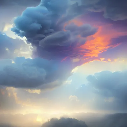 Image similar to burning clouds, thunder, 4k, post-processing, very very detailed, artstation, cute