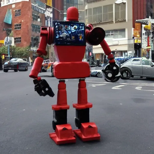 Image similar to giant toy soldier robot destroying a city