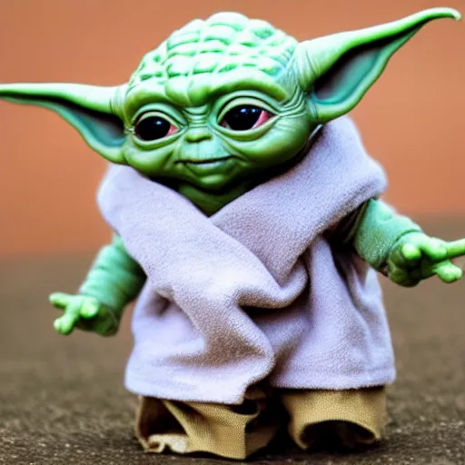 Image similar to baby yoda as a 1980's style Kenner action figure