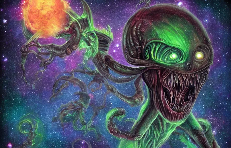 Prompt: alien god monster deep in the cosmos